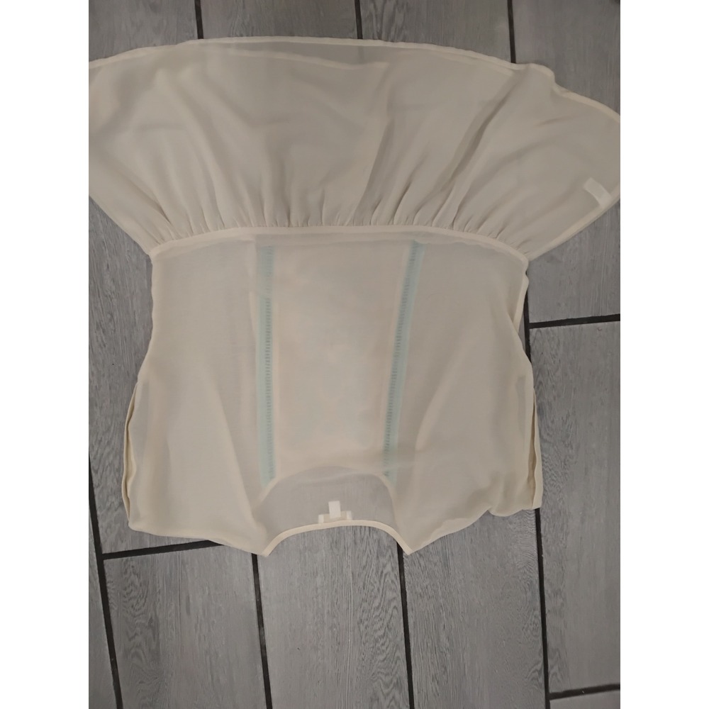 C. Luce Cream Embroidered Peplum Blouse Cap Sleeve Blue Detail MT51138707 Size M - Picture 5 of 5